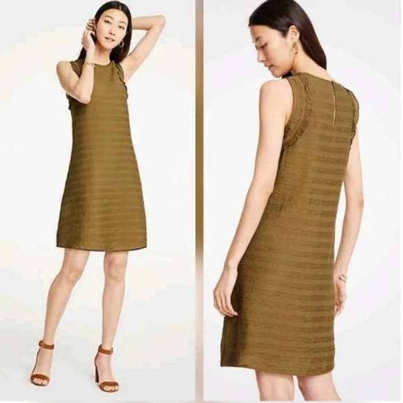 Ann Taylor Dresses & Skirts - 2/$30‎ Ann Taylor Olive Green Sleeveless Tonal Stripe Dress Size 6